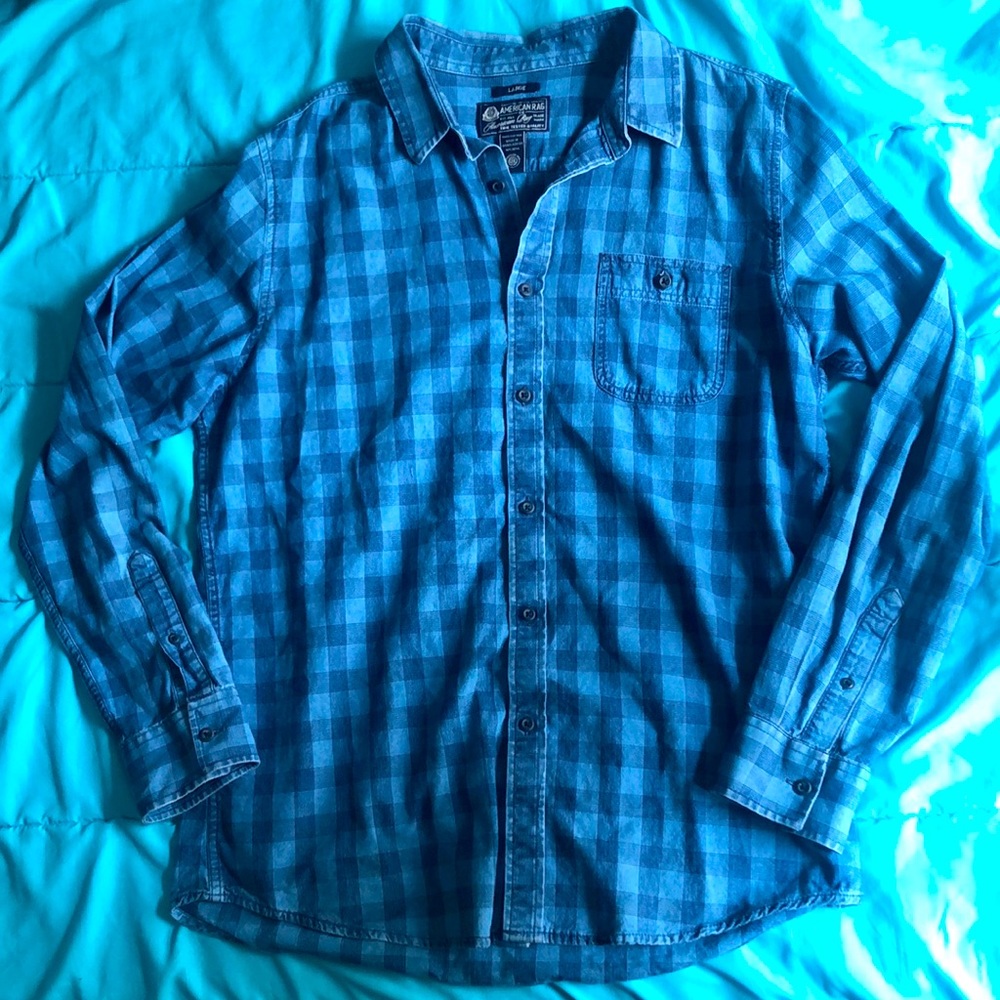 Large American Rag Blue Button Up Plaid Flannel